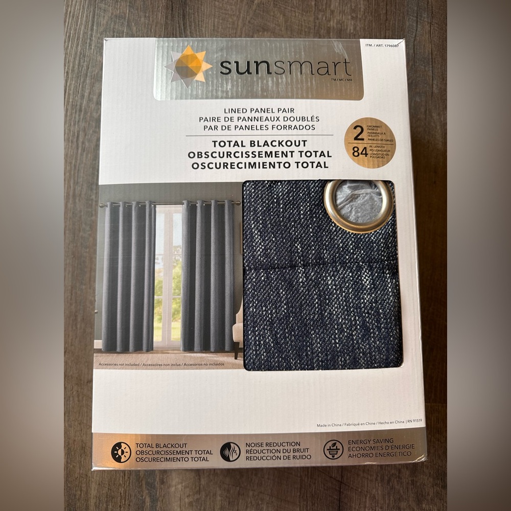 SunSmart 52”x84” Blackout Lined Panel Pair Curtains w/ Grommets - Indigo Blue